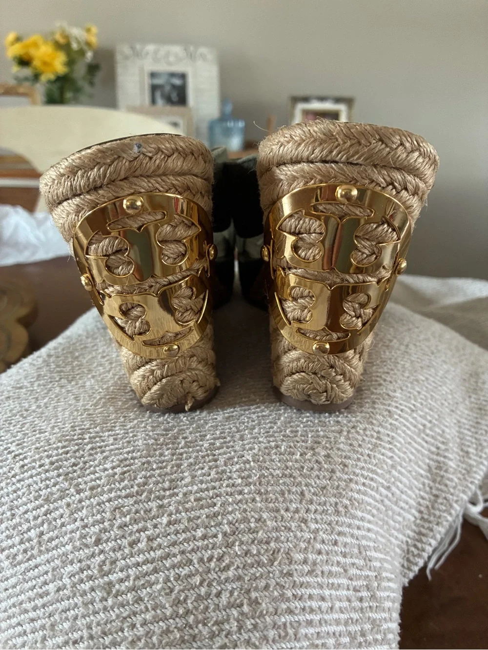 Tory Burch Olive Suede Crisscross Espadrille Wedges